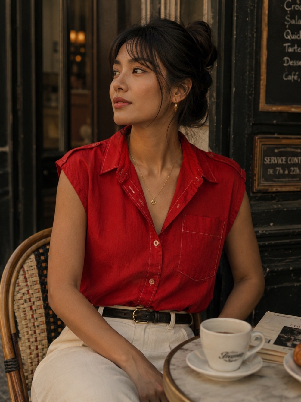 Vintage Red Sleeveless Button-Up Top